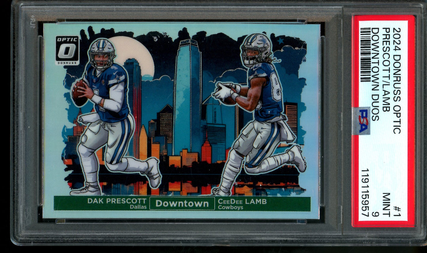 2024 Panini Optic Dak Precott / CeeDee Lamb Downtown Case Hit Dual PSA 9 Cowboys