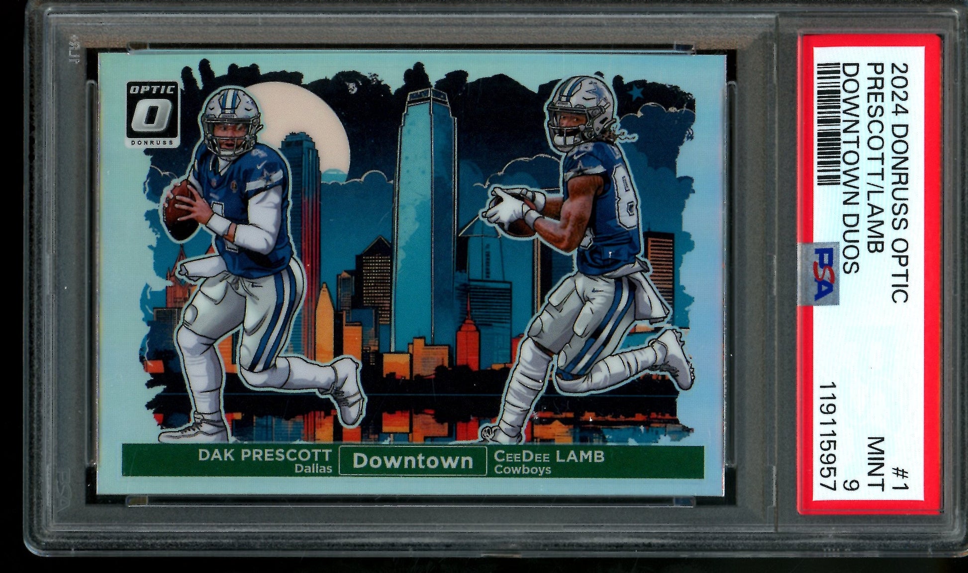 2024 Panini Optic Dak Precott / CeeDee Lamb Downtown Case Hit Dual PSA 9 Cowboys