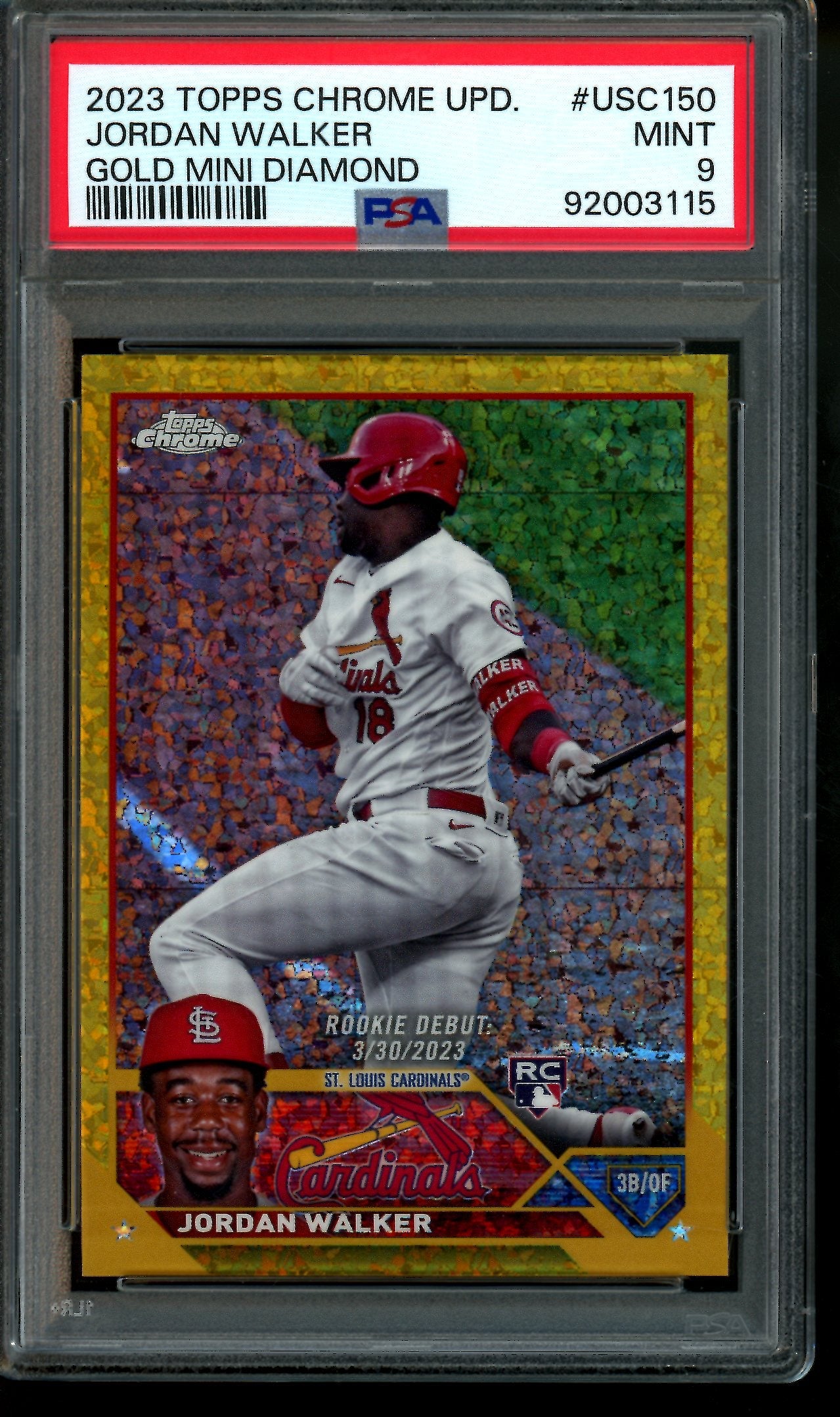 2023 Topps Chrome Jordan Walker Gold Mini Diamond Rookie PSA 9 Cardinals