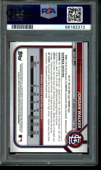 2022 Bowman Sapphire Jordan Walker Chrome Prospects PSA 9 Cardinals