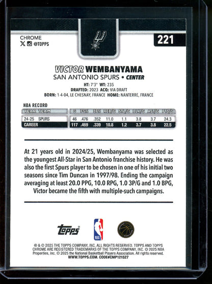 2025 Topps Chrome Victor Wembanyama X-Fractor Spurs