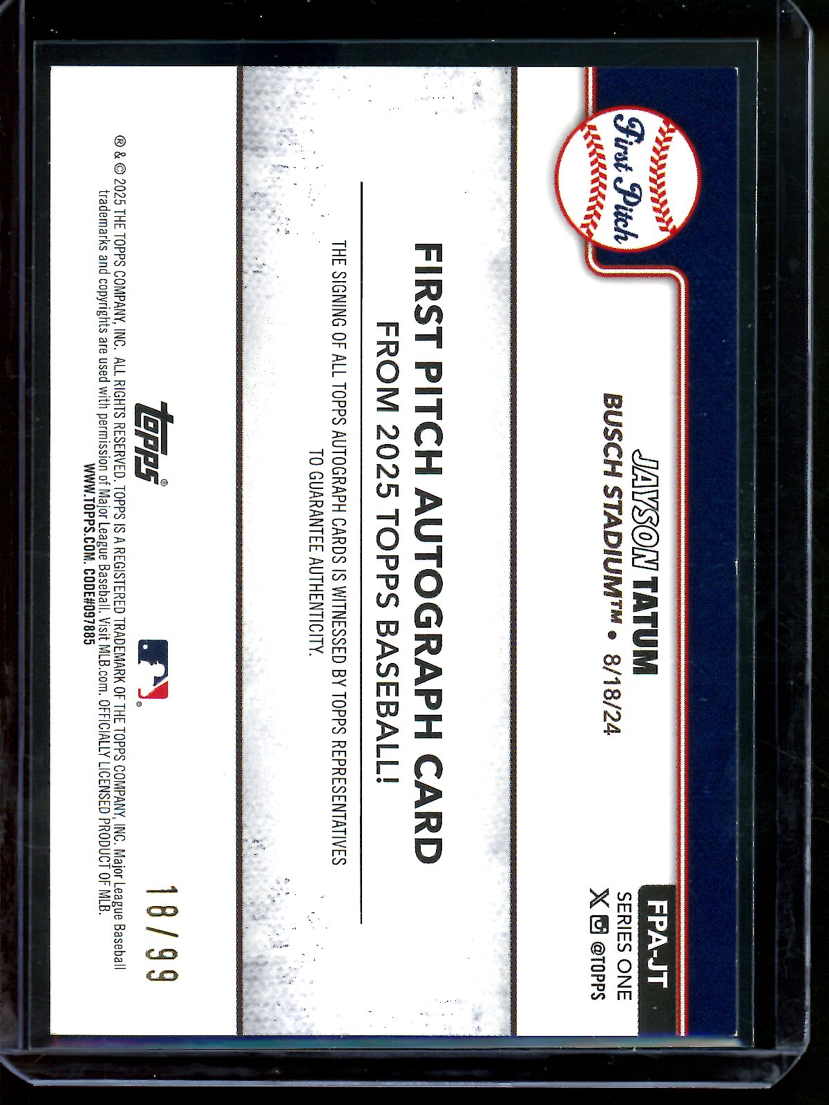 2025 Topps Flagship Jayson Tatum First Pitch Autograph /99 Cardinals