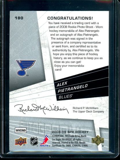 2009 Upper Deck SPX Alex Pietrangelo Rookie Patch Autograph /999 Blues