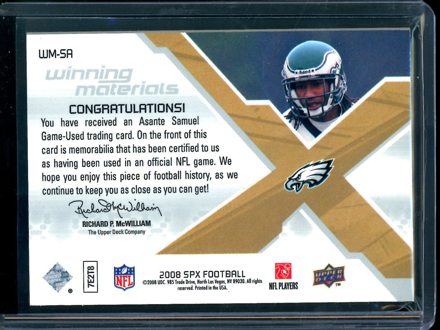 2008 Upper Deck SPX Asante Samuel Winning Materials Dual Patch /25 Eagles