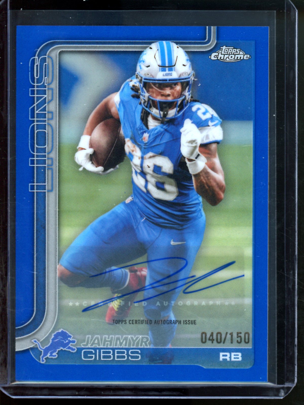 2025 Topps Chrome Jahmyr Gibbs Blue Refractor Autograph /150 Lions