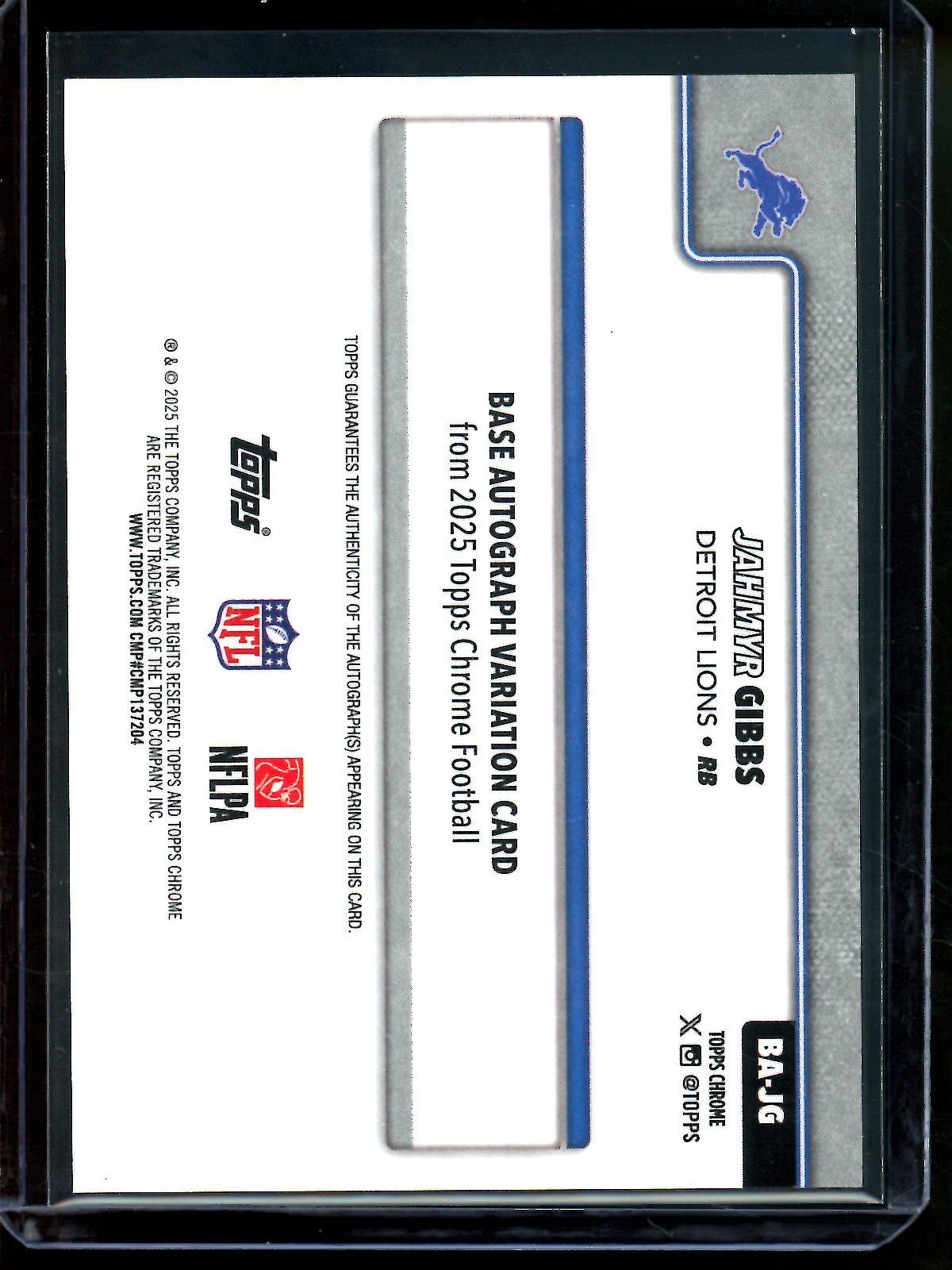 2025 Topps Chrome Jahmyr Gibbs Blue Refractor Autograph /150 Lions