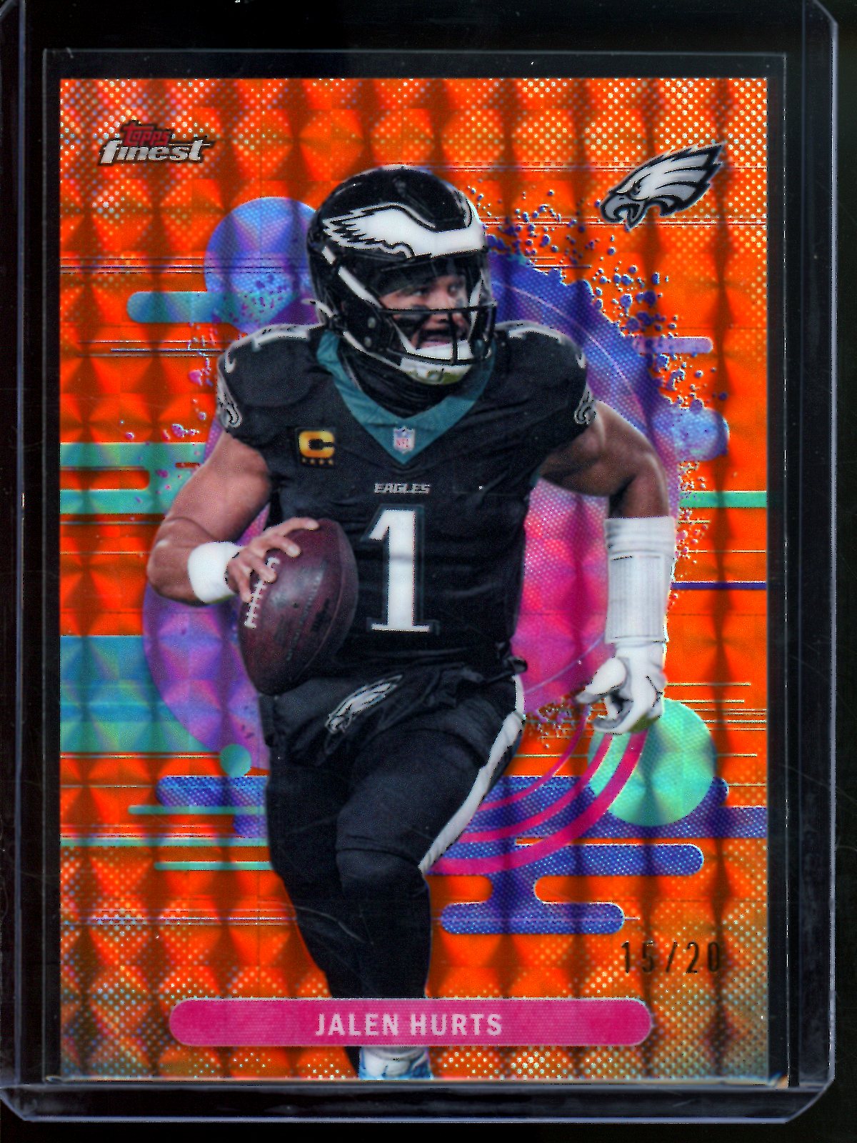 2025 Topps Finest Jalen Hurts Rare Orange Geometric Refractor /20 Eagles