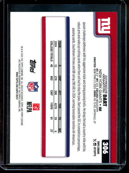 2025 Topps Chrome Jaxson Dart Red White Blue Rookie Refractor Giants