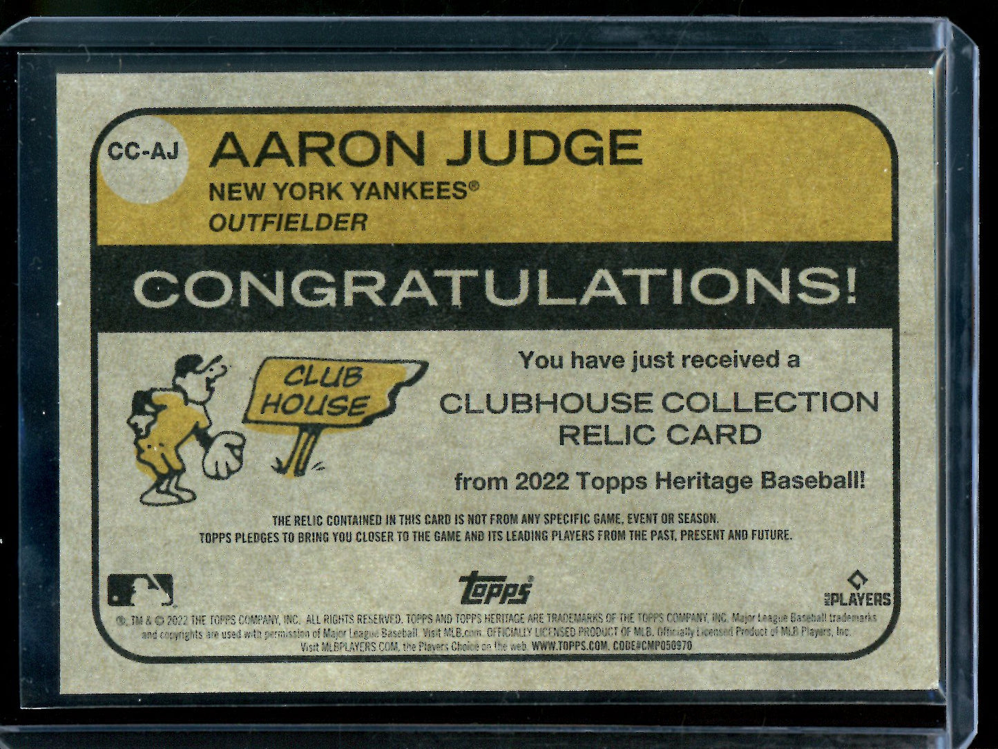 2022 Topps Heritage Aaron Judge Clubhouse Collection Relic Yankees