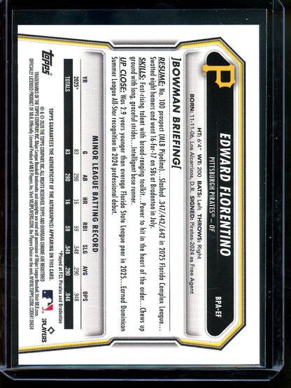 2026 Bowman Edward Florentino 1st Autograph Paper Pirates