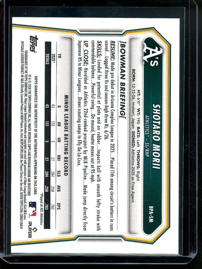 2026 Bowman Shotaro Morii Paper Autograph Athletics