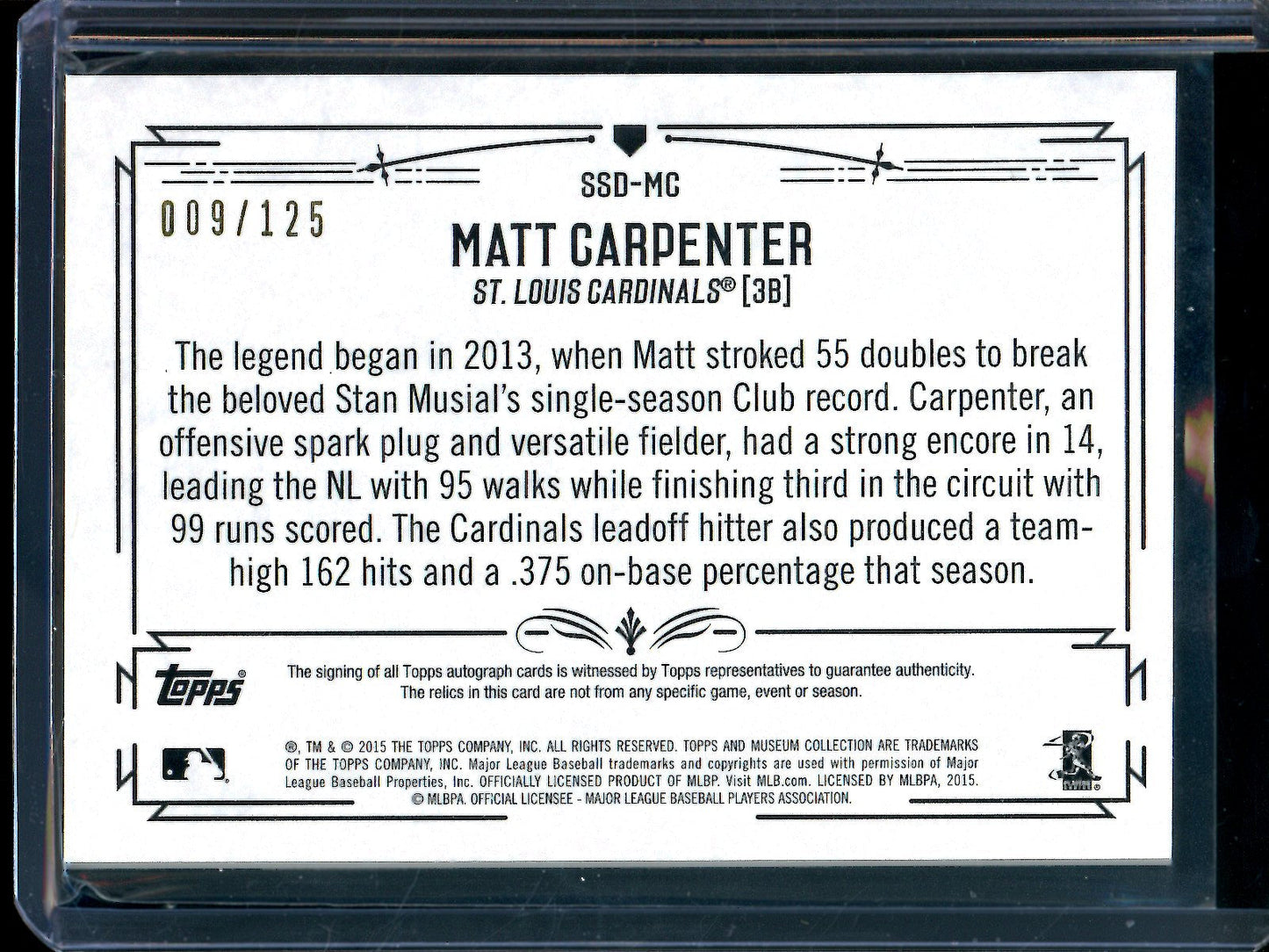2015 Topps Museum Collection Matt Carpenter Dual Patch Autograph /125 Cardinals