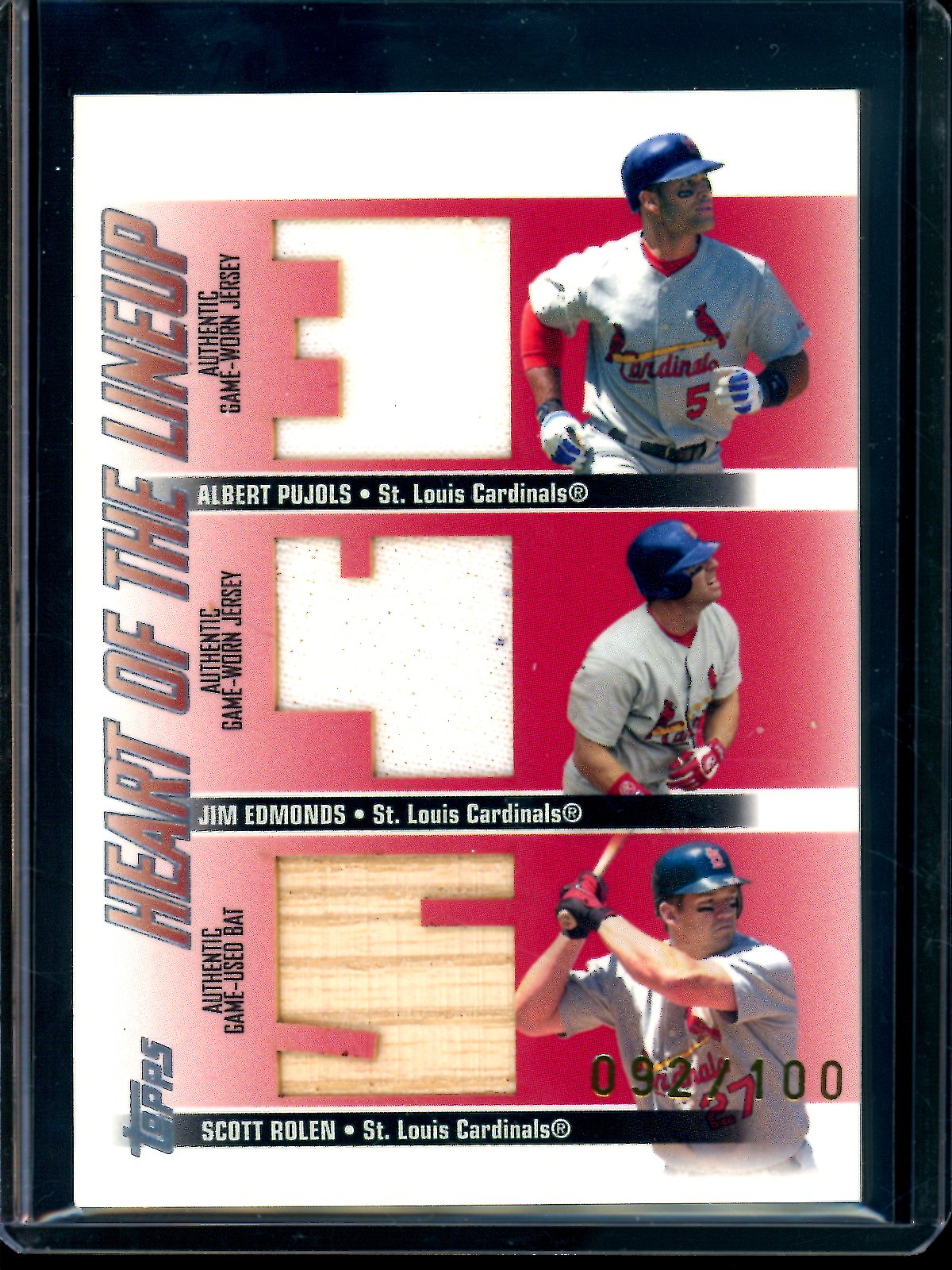 2004 Topps Clubhouse Collection Pujols / Edmonds / Rolen Triple Relic /100 Cardinals