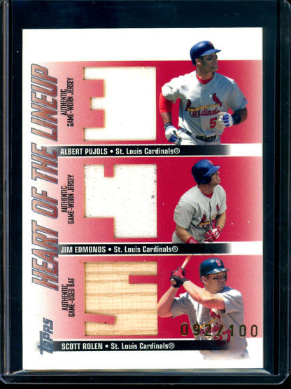 2004 Topps Clubhouse Collection Pujols / Edmonds / Rolen Triple Relic /100 Cardinals