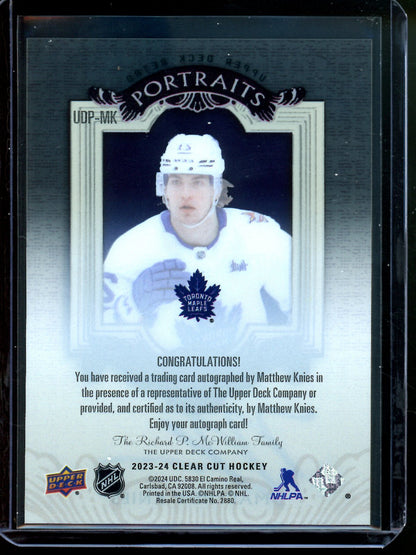 2024 Upper Deck Clear Cut Matthew Knies Portraits Retro Autograph #UDP-MK Maple Leafs
