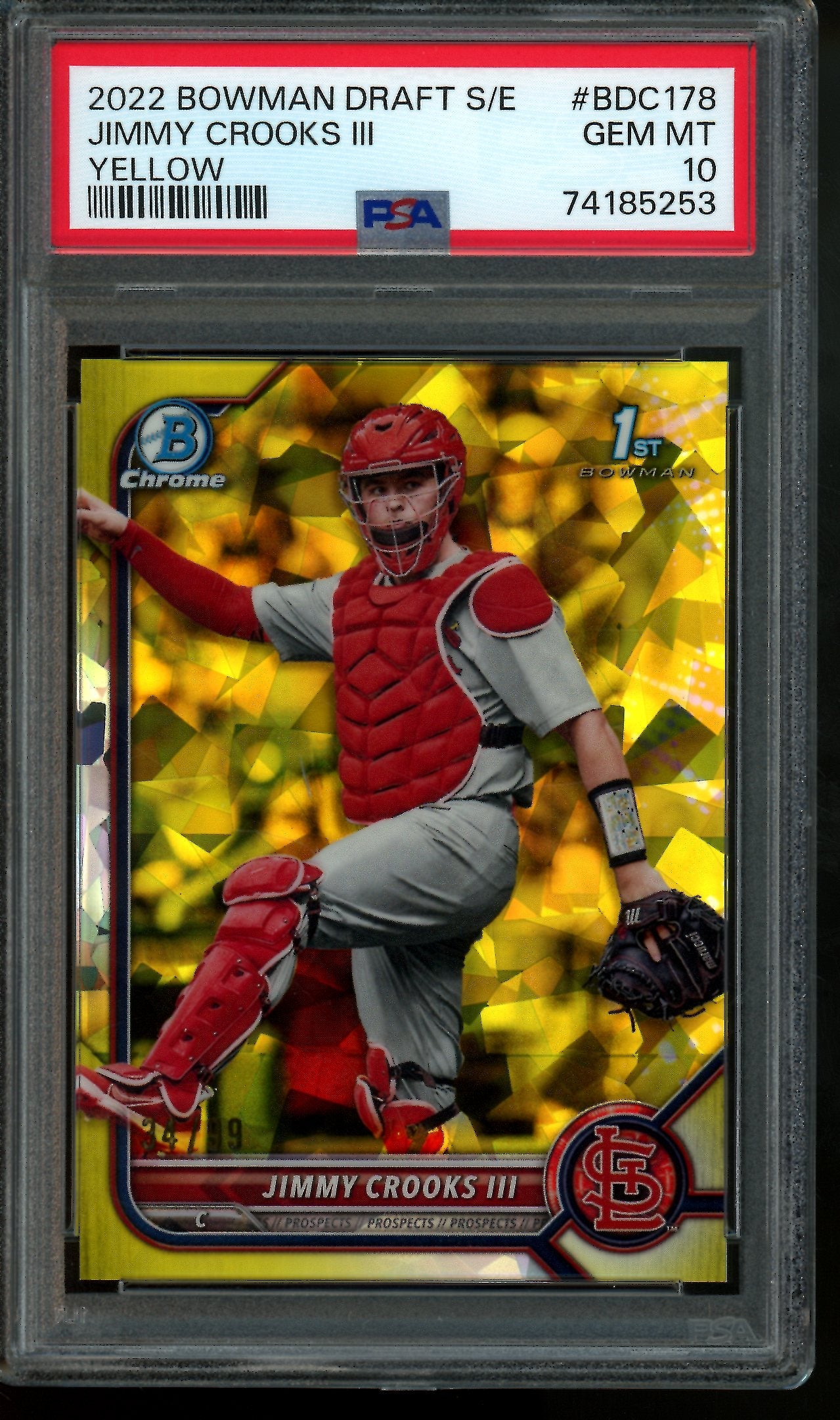 2022 Bowman Chrome Jimmy Crooks III 1st Yellow Sapphire PSA 10 Cardinals