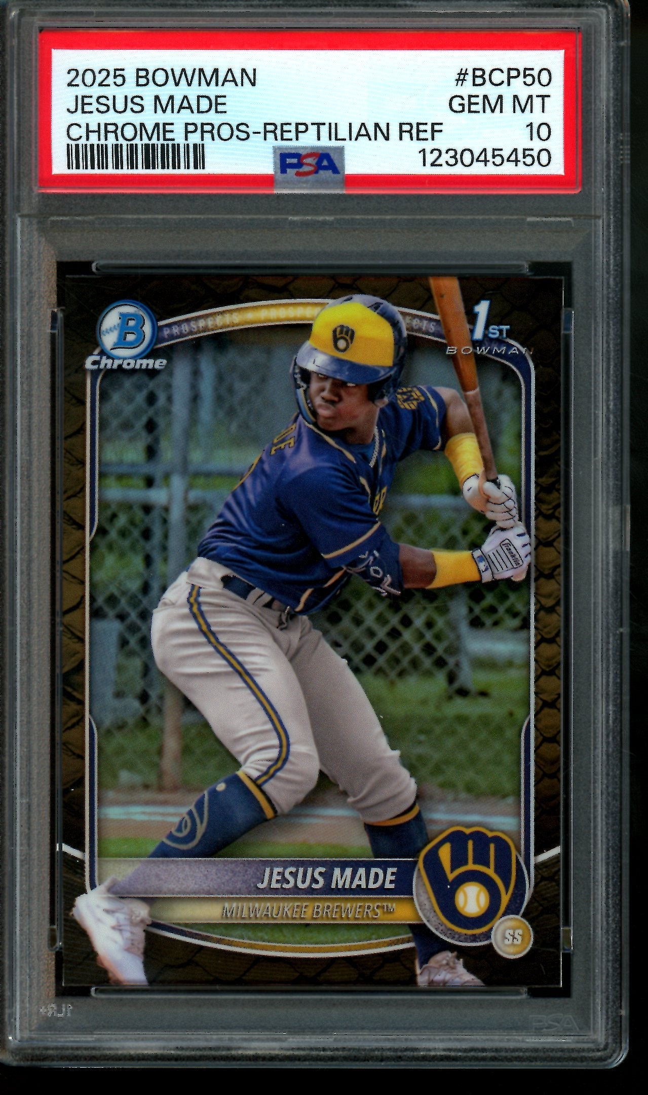 2025 Bowman Chrome Jesus Made 1st Reptilian PSA 10 Brewers