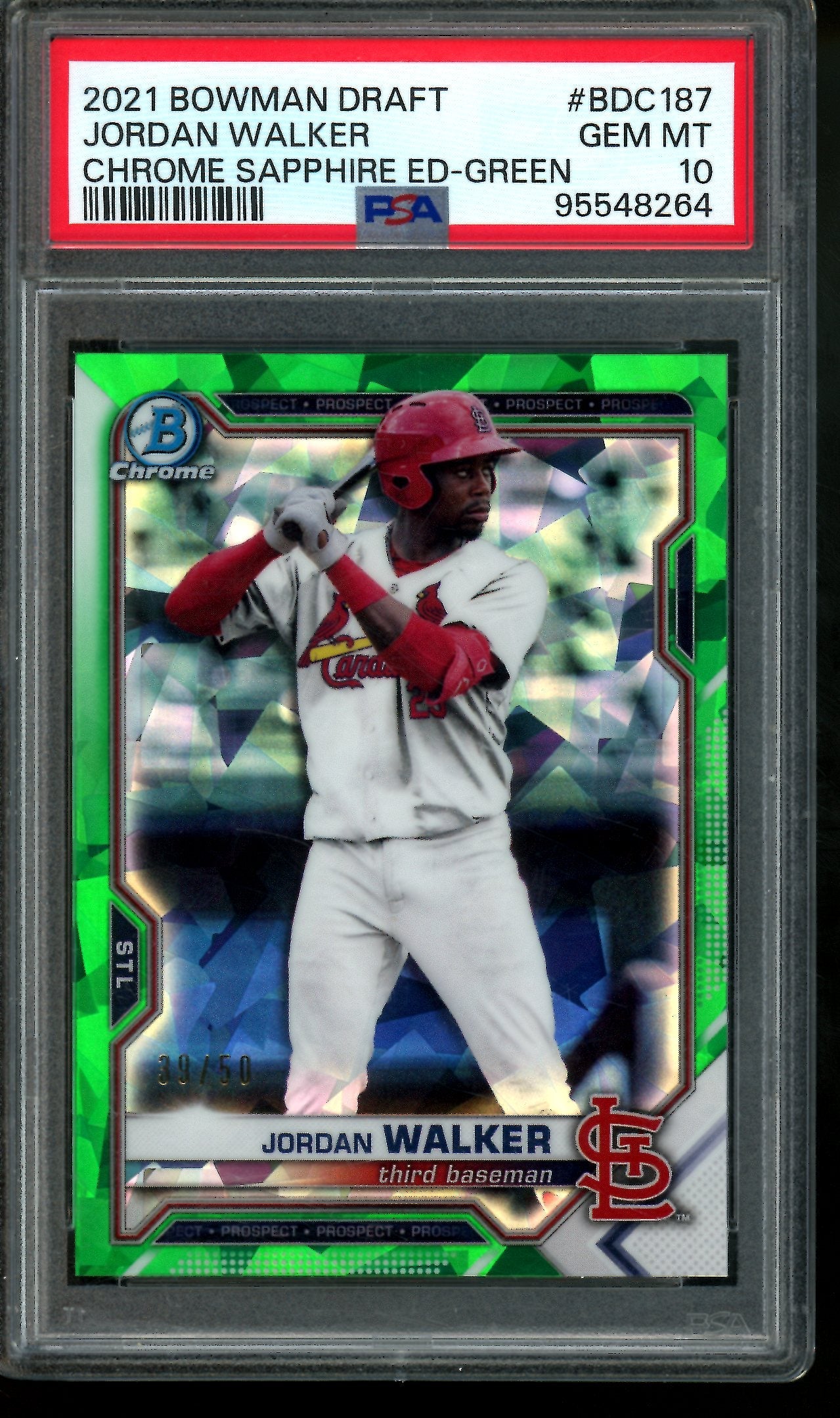 2021 Bowman Sapphire Jordan Walker Green /50 PSA 10 Cardinals