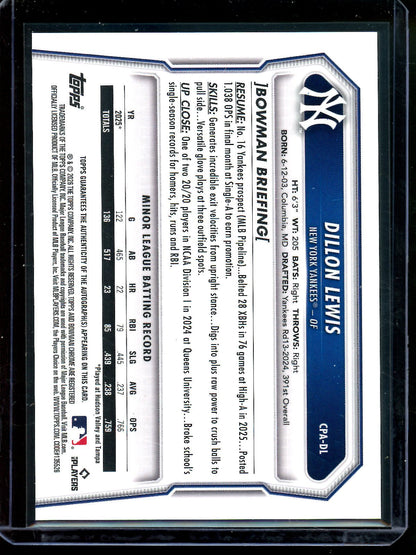2026 Bowman Chrome Dillon Lewis 1st Mini Diamond Autograph /100 Yankees