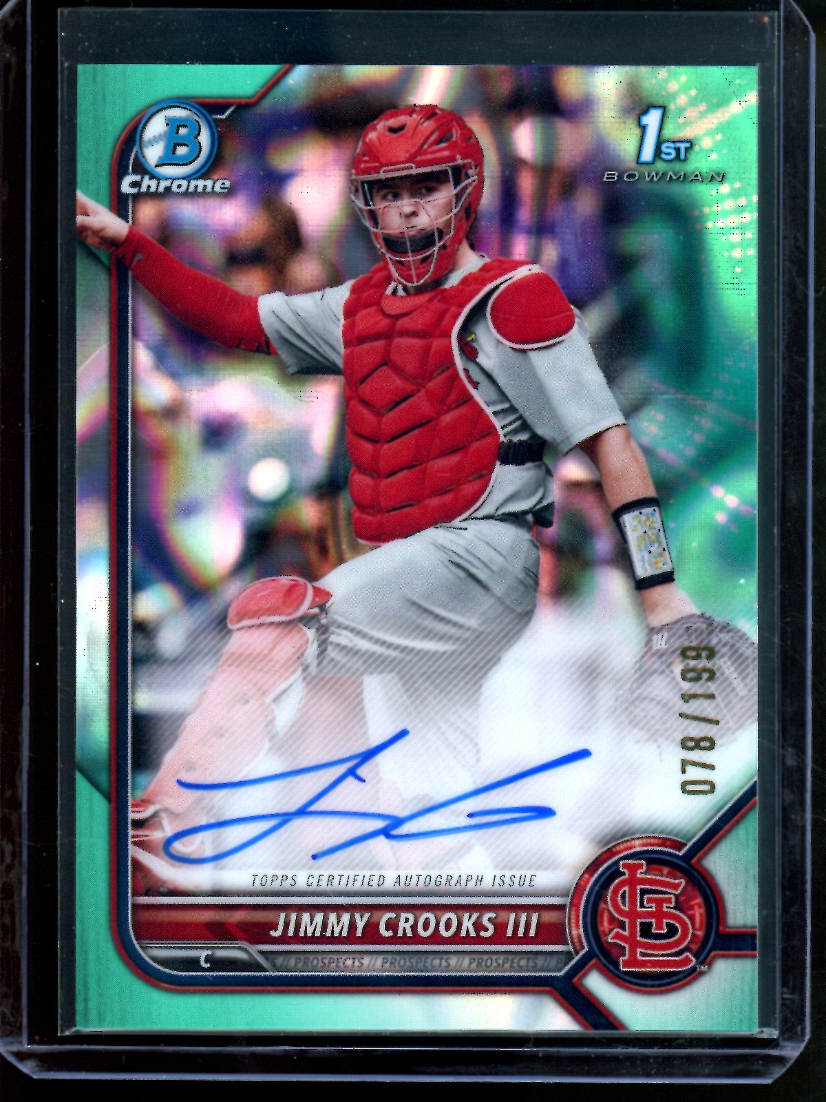 2022 Bowman Chrome Jimmy Crooks III 1st Aqua Lava Refractor Autograph /199 Cardinals
