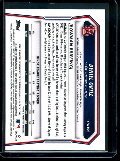 2026 Bowman Chrome Deniel Ortiz 1st Autograph Cardinals