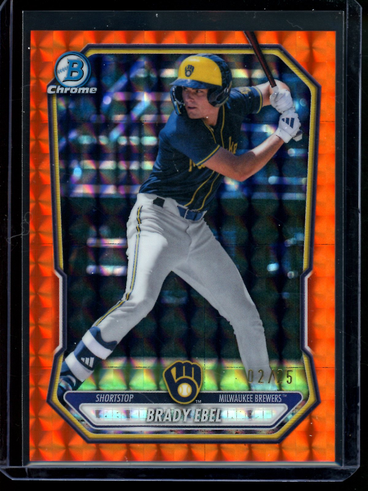 2026 Bowman Chrome Brady Ebel Orange Geometric Refractor /25 Brewers