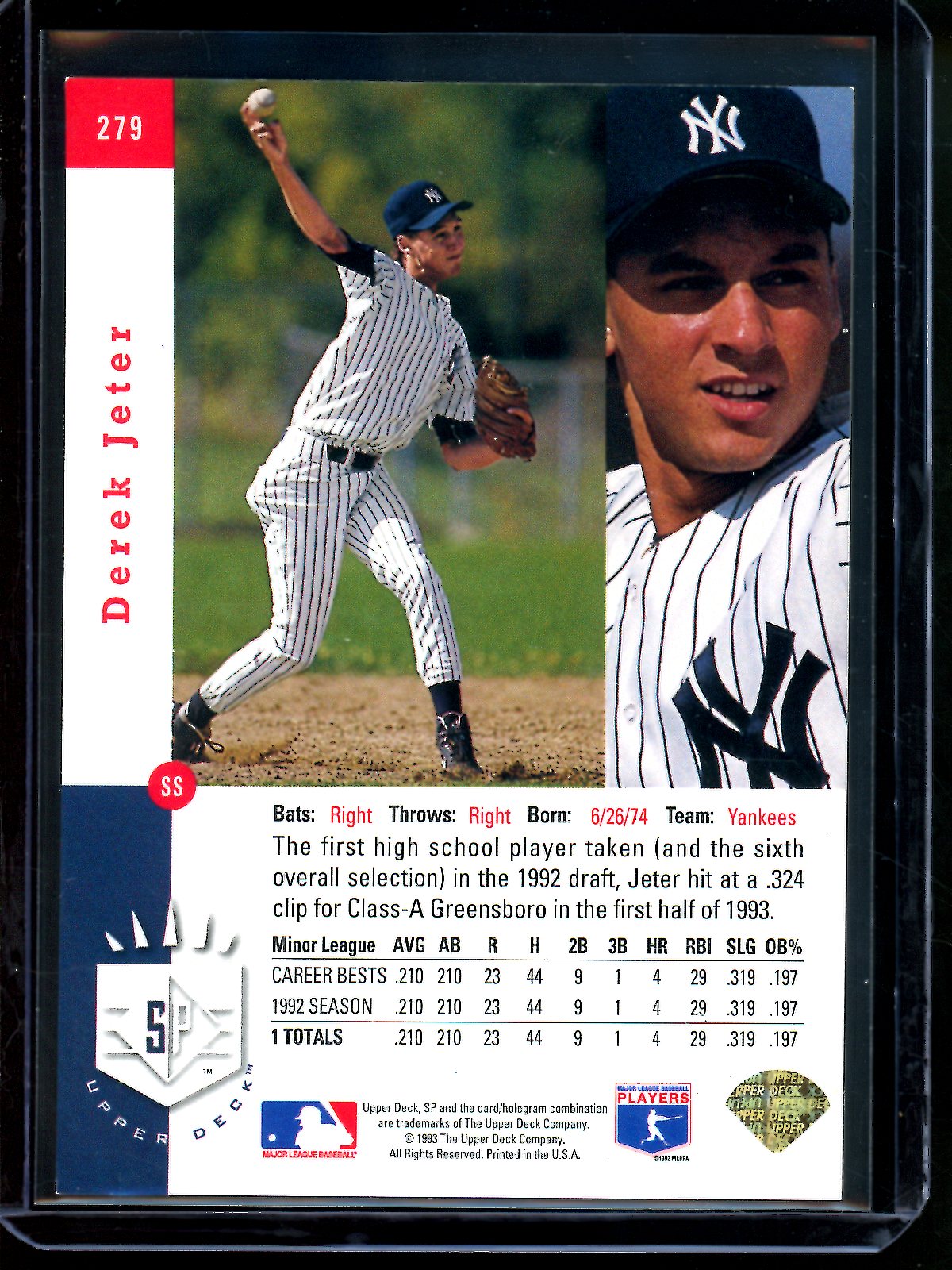 1993 Topps Premier Prospects Derek Jeter Rookie Card #279 Yankees