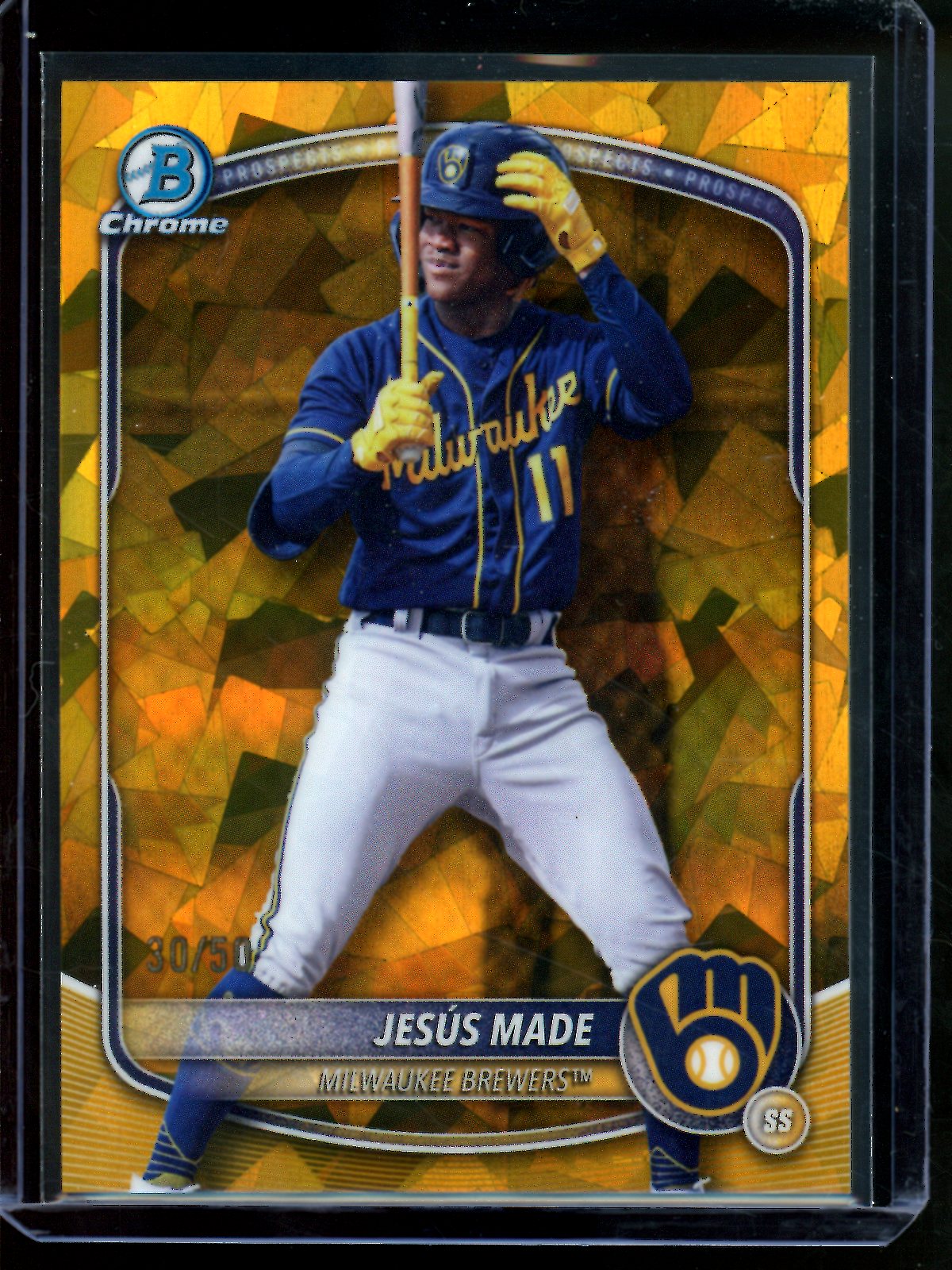 2025 Bowman Sapphire Jesus Made Gold Sapphire /50 Brewers