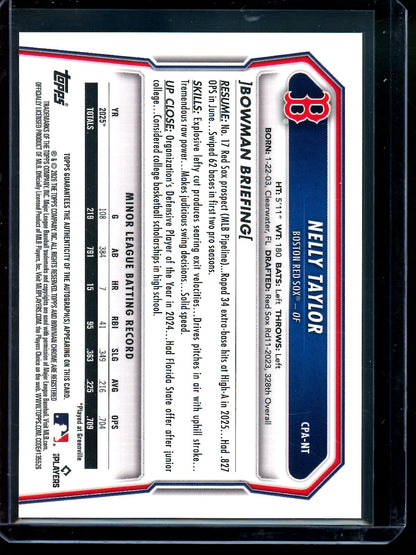 2026 Bowman Chrome Nelly Taylor 1st Autograph Red Sox