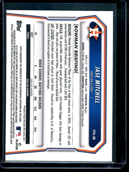 2026 Bowman Chrome Jase Mitchell 1st Green Lava Autograph /99 Astros