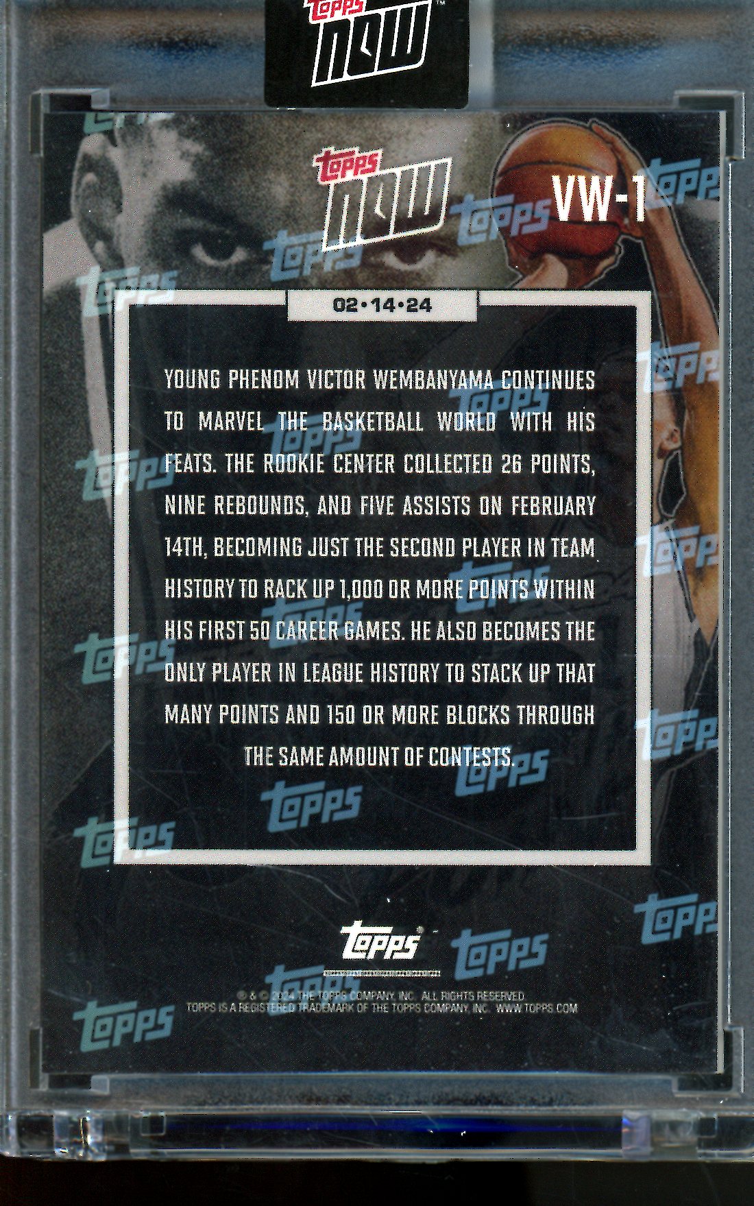 2024 Topps Now Victor Wembanyama 1000 Point Rookie Encased Spurs