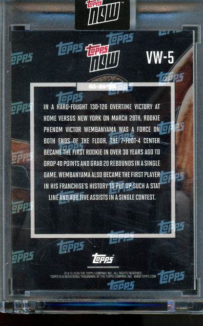 2024 Topps Now Victor Wembanyama 40/20 Rookie Encased Spurs