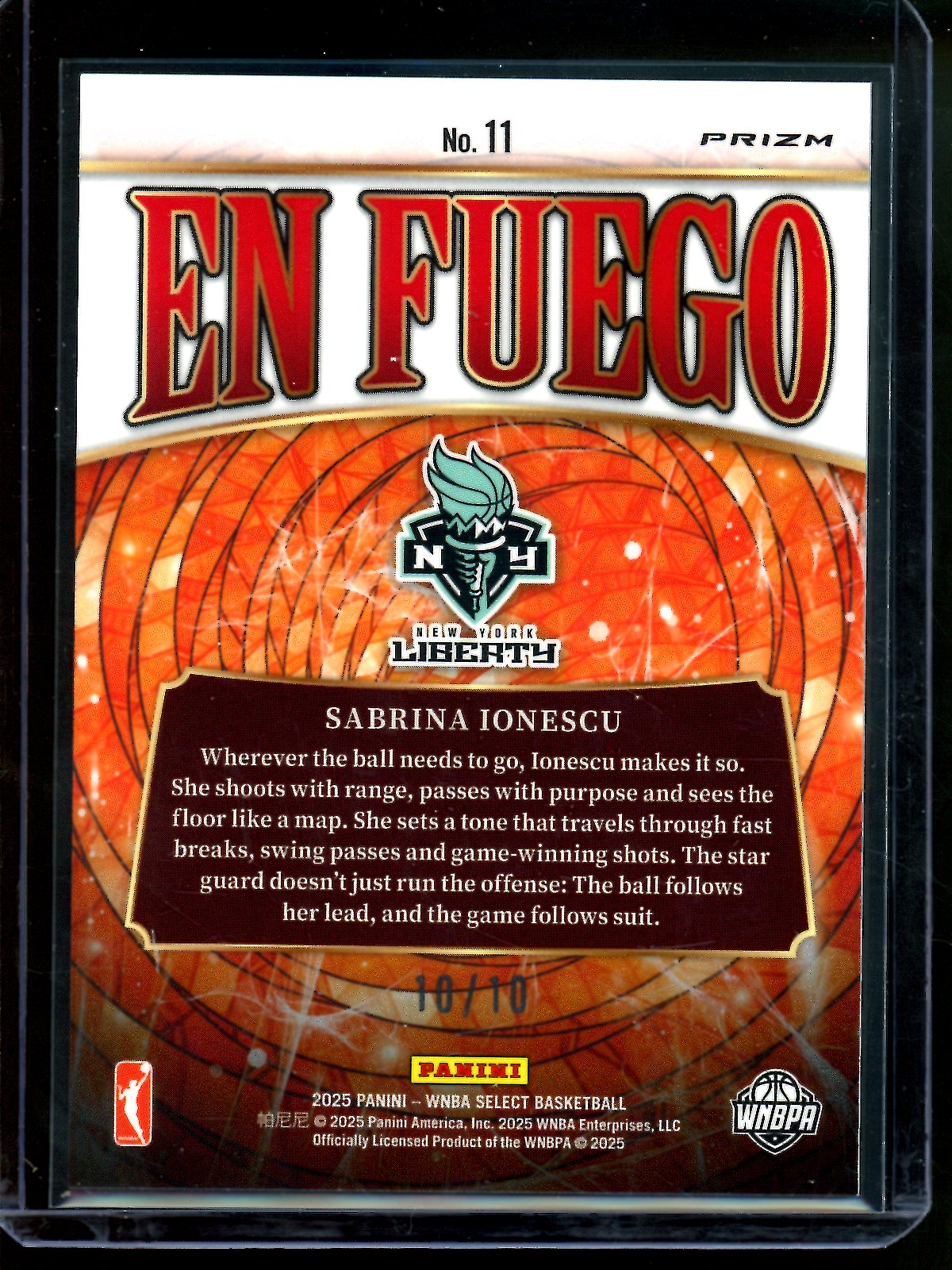 2025 Panini Select Sabrina Ionescu En Fuego Gold /10 Liberty