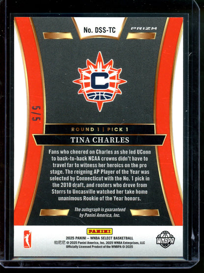 2025 Panini Select Tina Charles Draft Selections Autograph /5 Conneticut