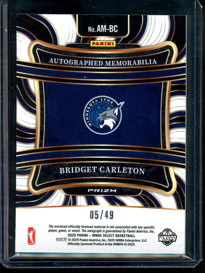 2025 Panini Select Bridget Carleton Blue Patch Autograph /49 Lynx