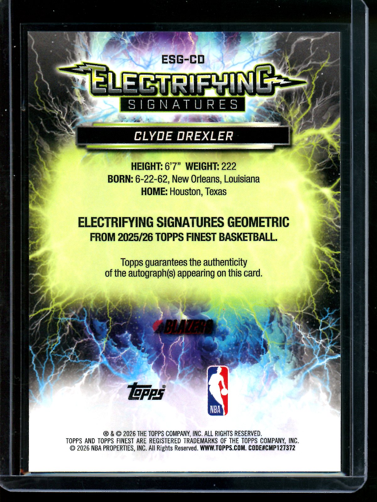 2026 Topps Finest Clyde Drexler Gold Geometric Autograph /50 Trailblazers