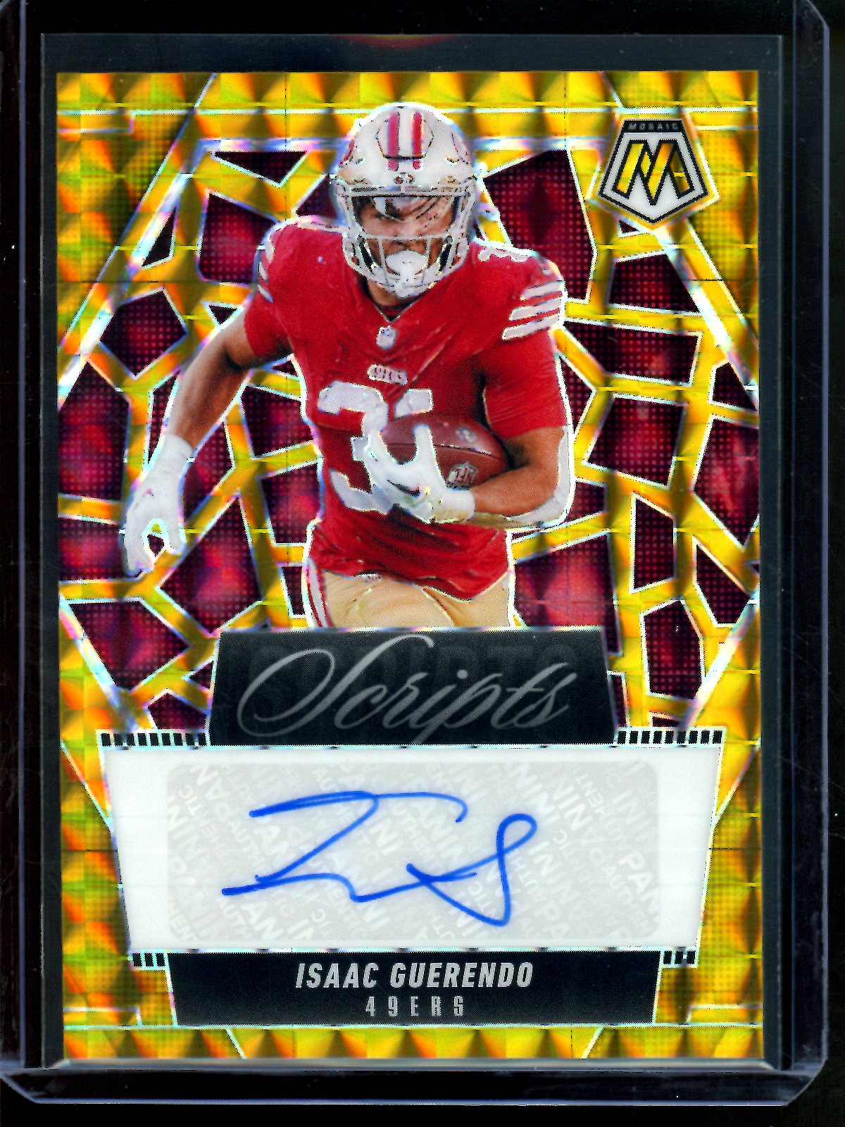 2025 Panini Mosaic Isaac Guerendo Scripts Gold Autograph /10 49ers