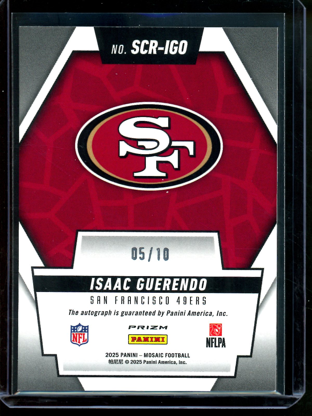 2025 Panini Mosaic Isaac Guerendo Scripts Gold Autograph /10 49ers