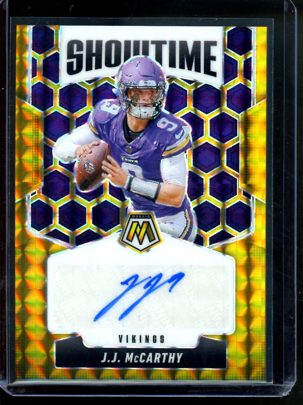 2025 Panini Mosaic JJ McCarthy Showtime Gold Autograph /10 Vikings