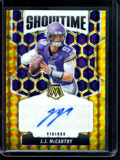 2025 Panini Mosaic JJ McCarthy Showtime Gold Autograph /10 Vikings