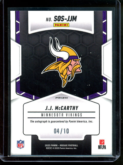 2025 Panini Mosaic JJ McCarthy Showtime Gold Autograph /10 Vikings