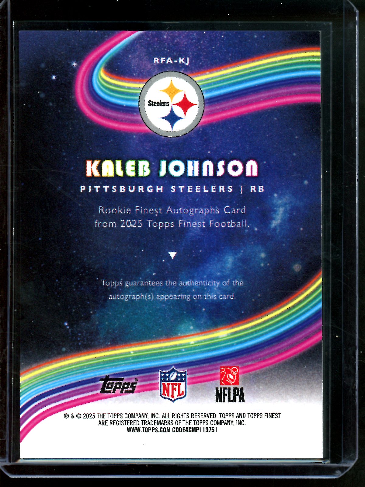 2025 Topps Finest Kaleb Johnson Black Geometric Rookie Autograph /10 Steelers
