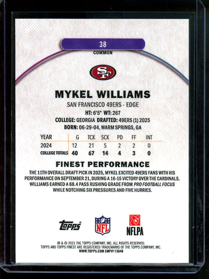 2025 Topps Finest Mykel Williams Black Rookie /20 49ers