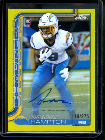 2025 Topps Chrome Omarion Hampton Yellow Rookie Autograph Refractor /275 Chargers