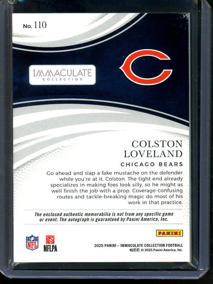 2025 Panini Immaculate Colston Loveland Rookie Patch Autograph /99 Bears