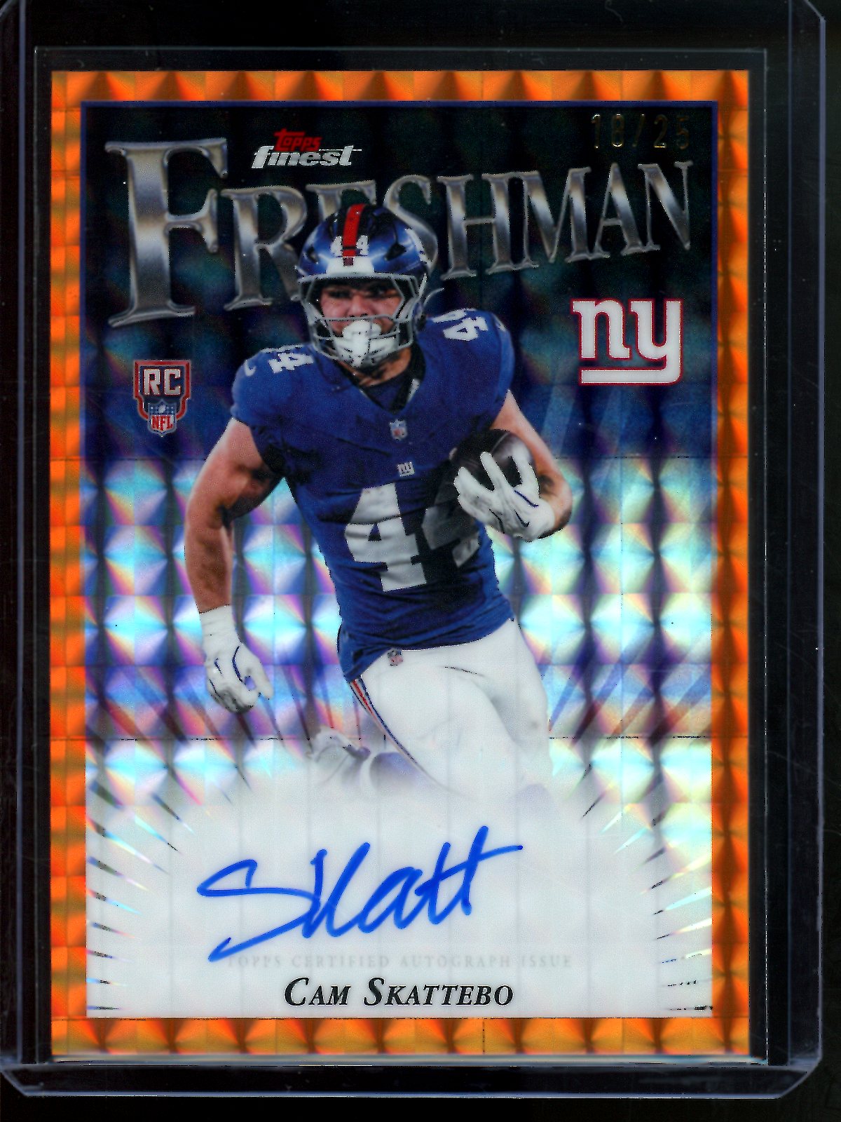 2025 Topps Finest Cam Skattebo Freshman Orange Rookie Geometric Autograph /25 Giants