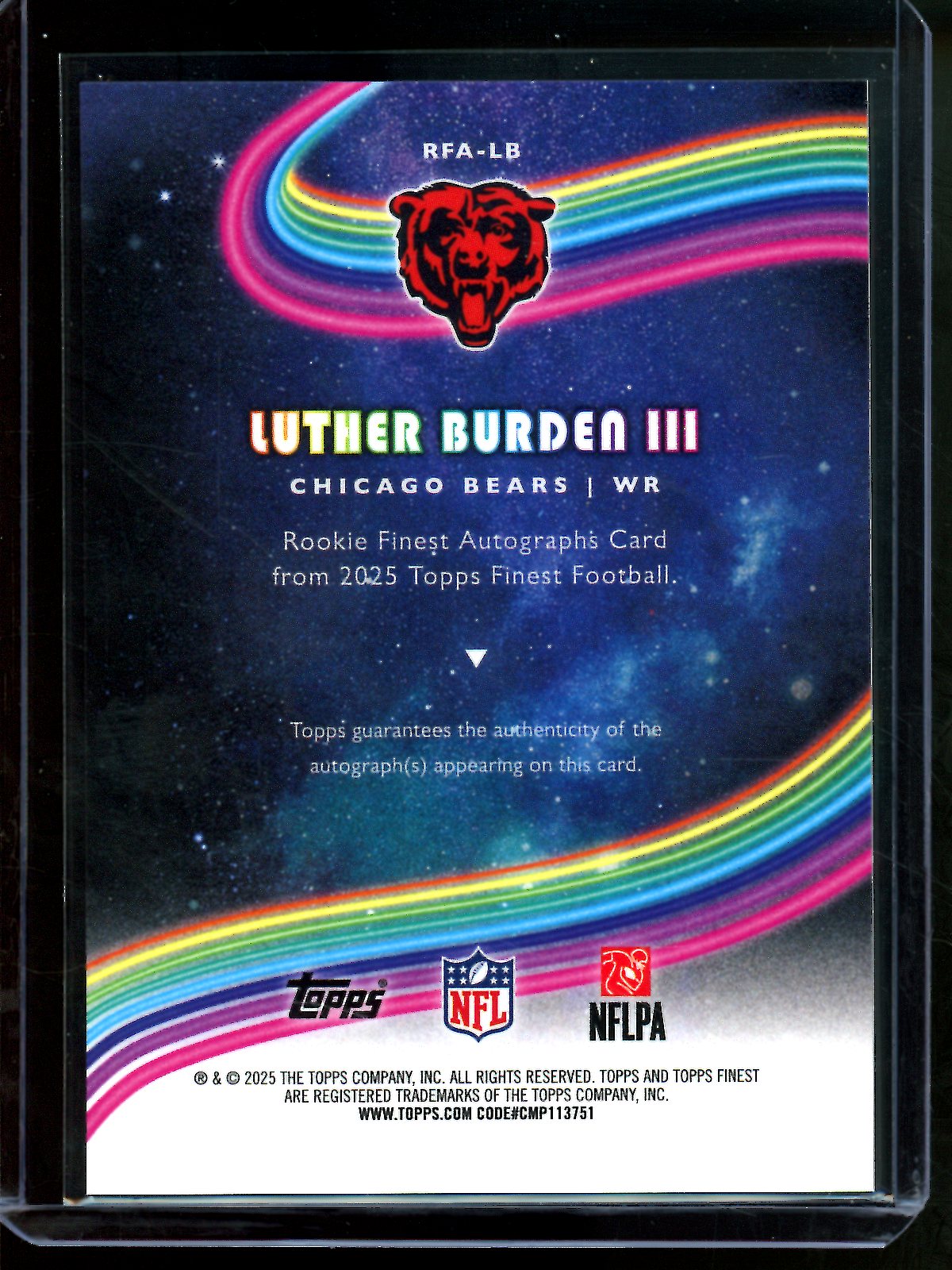 2025 Topps Finest Luther Burden III Rookie Autograph Bears