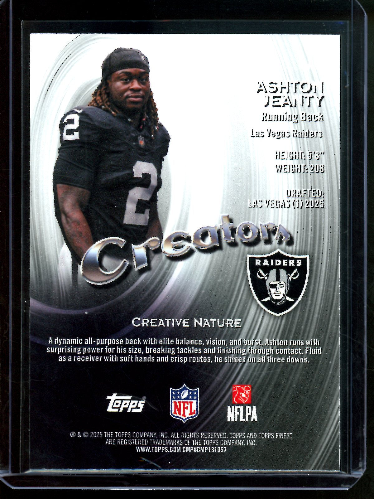 2025 Topps Finest Ashton Jeanty Creators Rookie Blue /99 Raiders