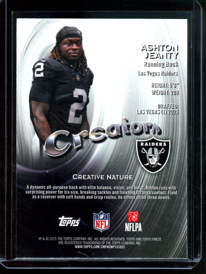 2025 Topps Finest Ashton Jeanty Creators Rookie Blue /99 Raiders