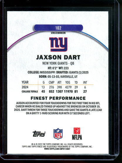 2025 Topps Finest Jaxson Dart Rookie Blue Geometric /75 Giants